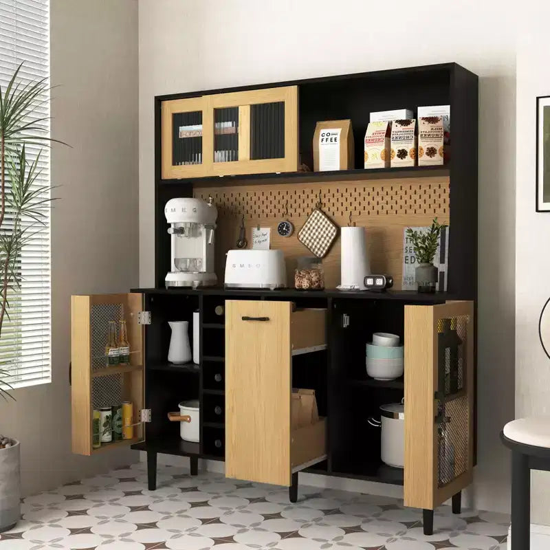Aparador de madera con 4 puertas y 2 cajones, armario de almacenamiento para sala de estar, comedor o cocina