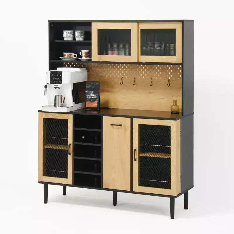 Aparador de madera con 4 puertas y 2 cajones, armario de almacenamiento para sala de estar, comedor o cocina