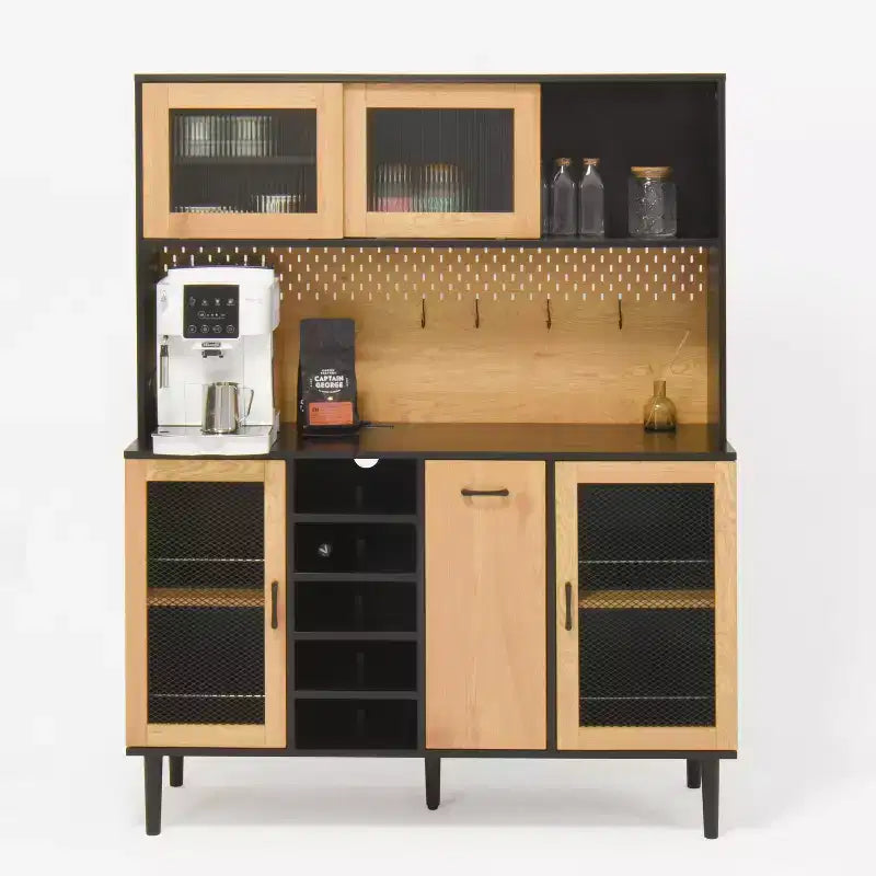Aparador de madera con 4 puertas y 2 cajones, armario de almacenamiento para sala de estar, comedor o cocina