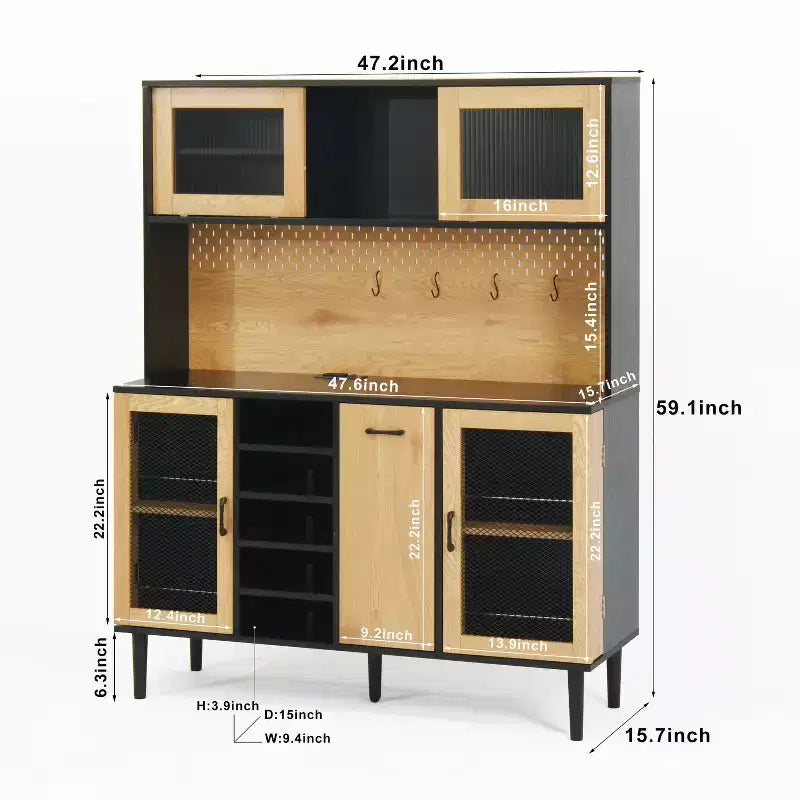 Aparador de madera con 4 puertas y 2 cajones, armario de almacenamiento para sala de estar, comedor o cocina