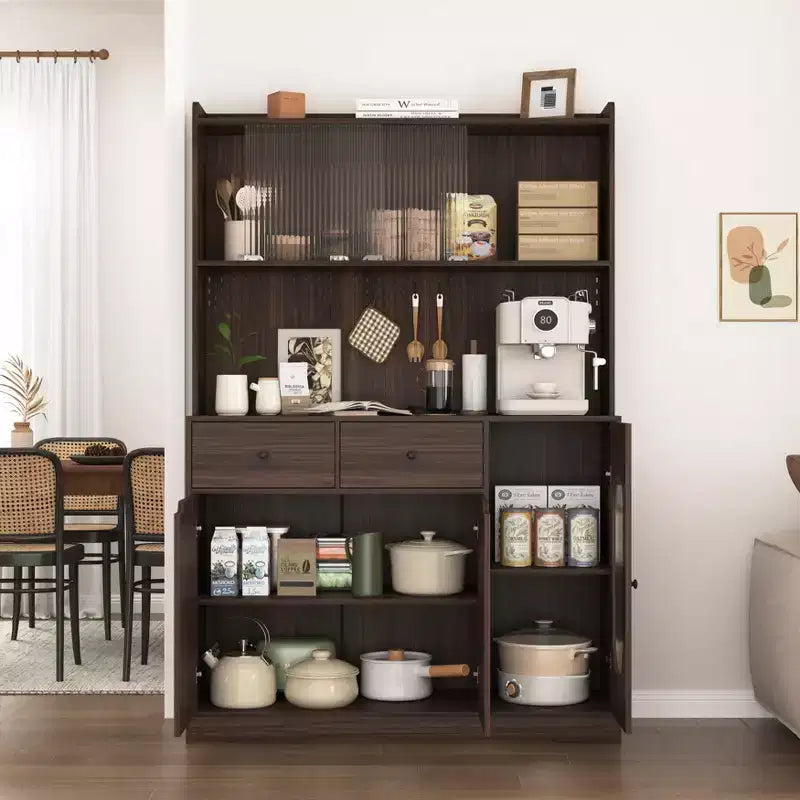Aparador de madera con 4 puertas y 2 cajones, armario de almacenamiento para sala de estar, comedor o cocina