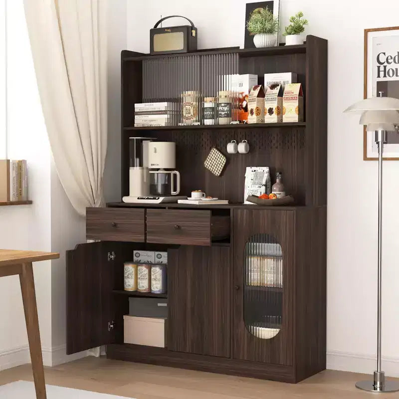 Aparador de madera con 4 puertas y 2 cajones, armario de almacenamiento para sala de estar, comedor o cocina