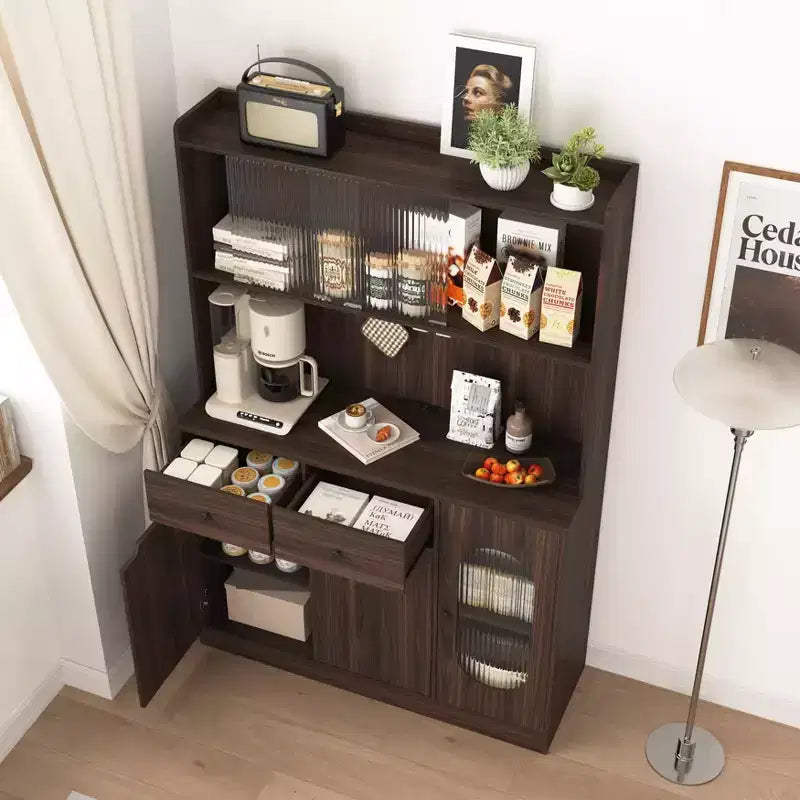 Aparador de madera con 4 puertas y 2 cajones, armario de almacenamiento para sala de estar, comedor o cocina