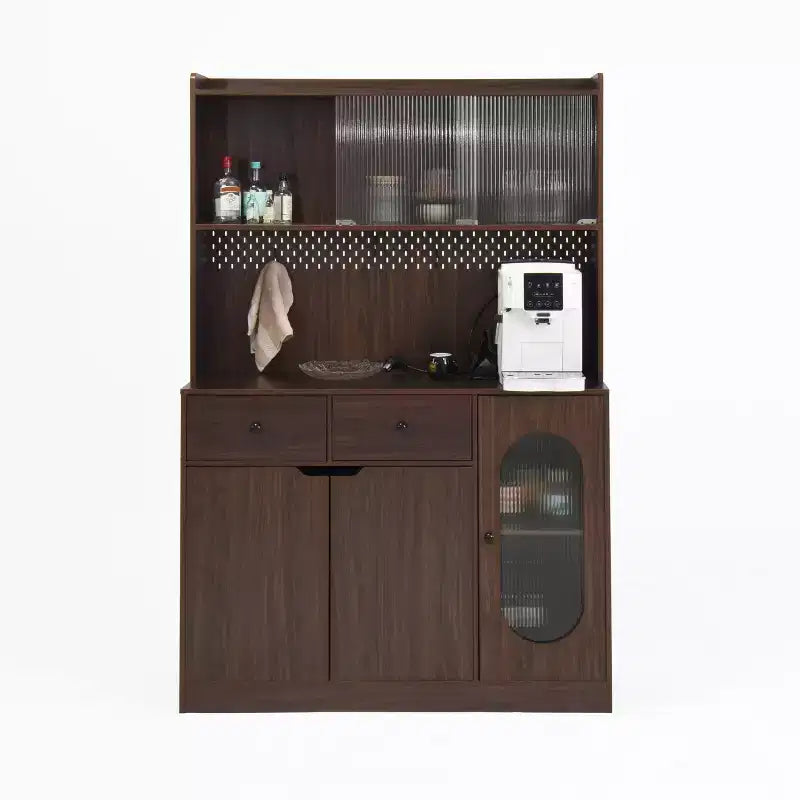 Aparador de madera con 4 puertas y 2 cajones, armario de almacenamiento para sala de estar, comedor o cocina