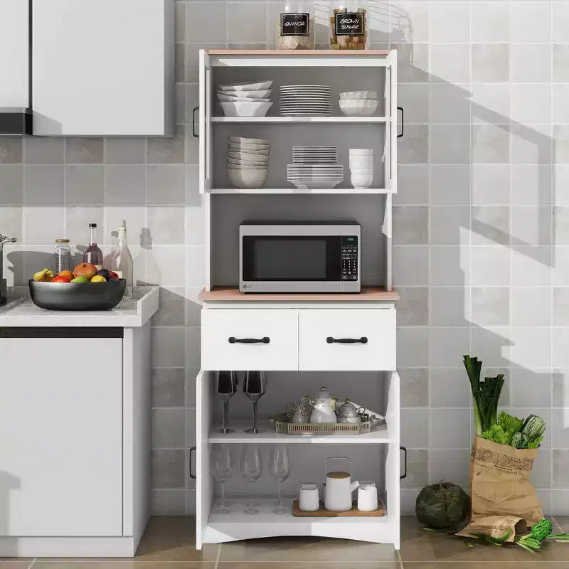 Aparador de madera con 4 puertas y 2 cajones, armario de almacenamiento para sala de estar, comedor o cocina