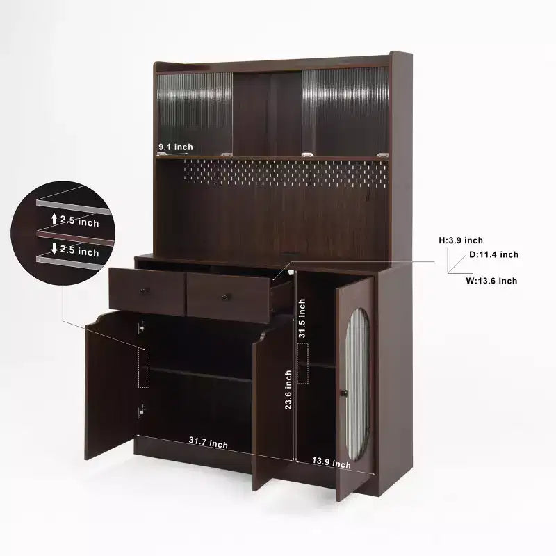 Aparador de madera con 4 puertas y 2 cajones, armario de almacenamiento para sala de estar, comedor o cocina