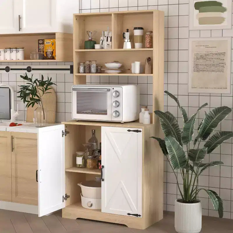 Aparador de madera con 4 puertas y 2 cajones, armario de almacenamiento para sala de estar, comedor o cocina