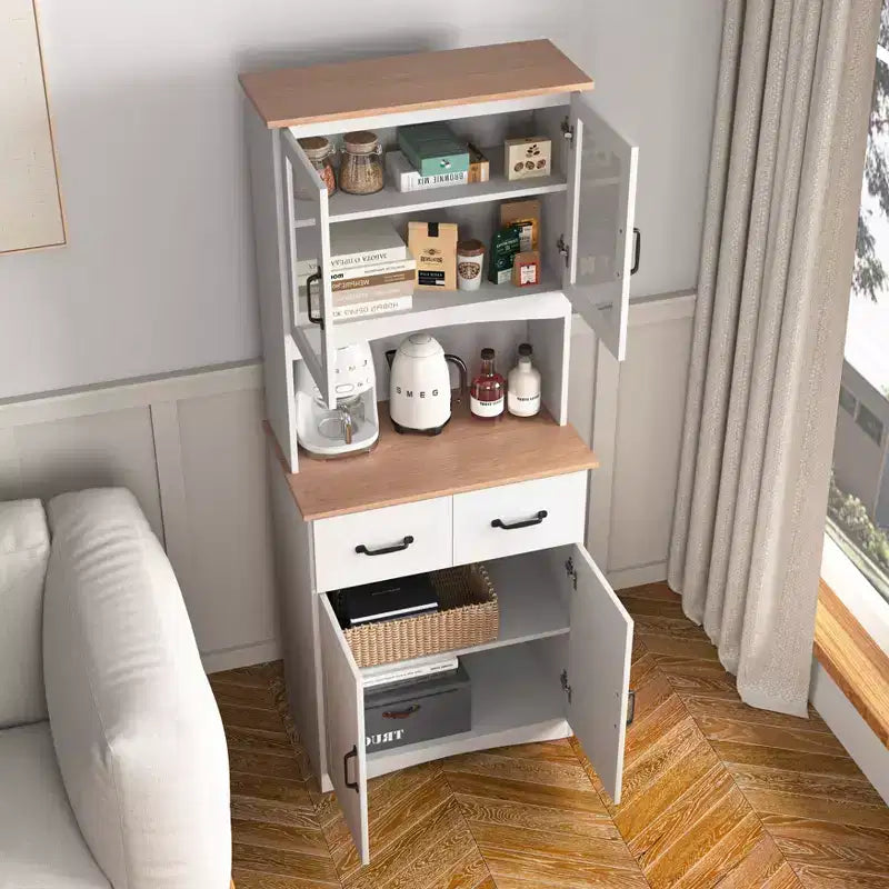 Wooden Sideboard Cabinet, Bufft Cabinet with 4 Doors and 2 Drawers, Storage Cabinet for Living Room, Dining Room, Kitchen