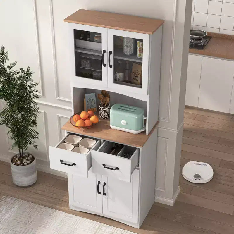 Aparador de madera con 4 puertas y 2 cajones, armario de almacenamiento para sala de estar, comedor o cocina