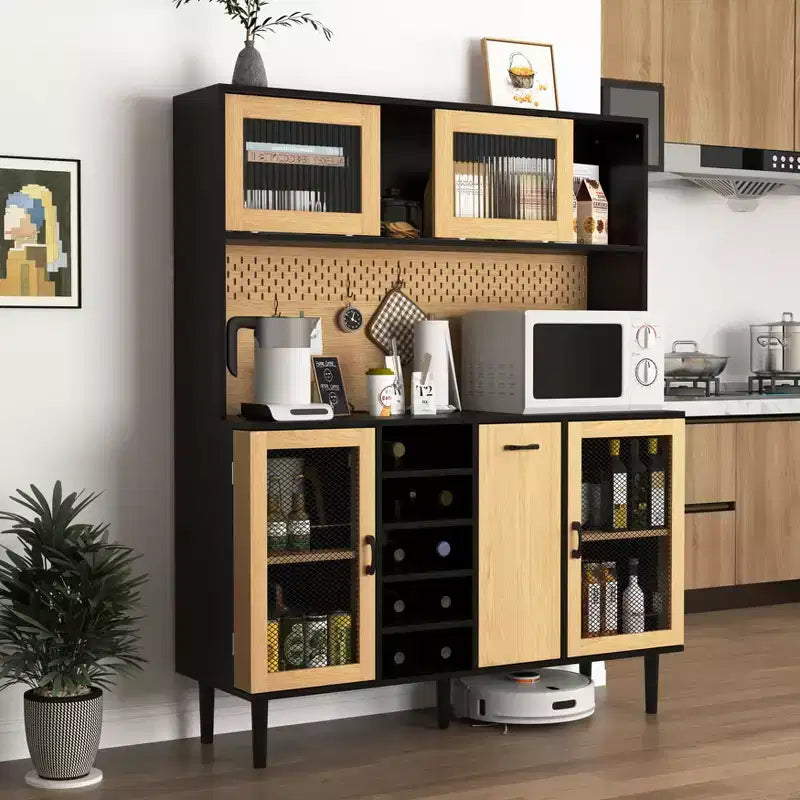 Aparador de madera con 4 puertas y 2 cajones, armario de almacenamiento para sala de estar, comedor o cocina