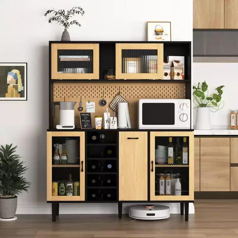 Wooden Sideboard Cabinet, Bufft Cabinet with 4 Doors and 2 Drawers, Storage Cabinet for Living Room, Dining Room, Kitchen
