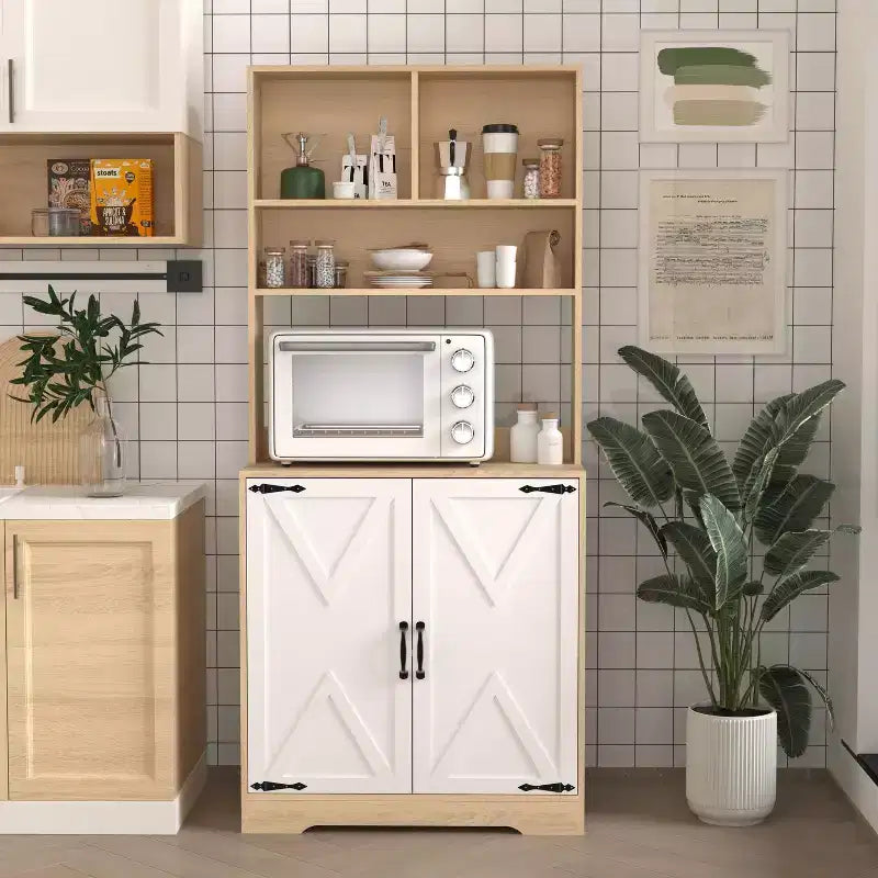 Wooden Sideboard Cabinet, Bufft Cabinet with 4 Doors and 2 Drawers, Storage Cabinet for Living Room, Dining Room, Kitchen