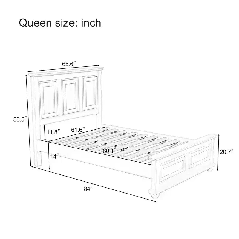 Estructura de cama vintage tamaño queen con cabecero y piecero decorativos