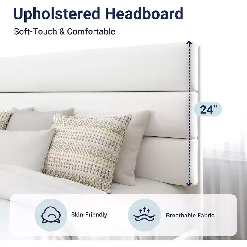 Cama tapizada en terciopelo con láminas de madera, no necesita somier, fácil de montar, blanca