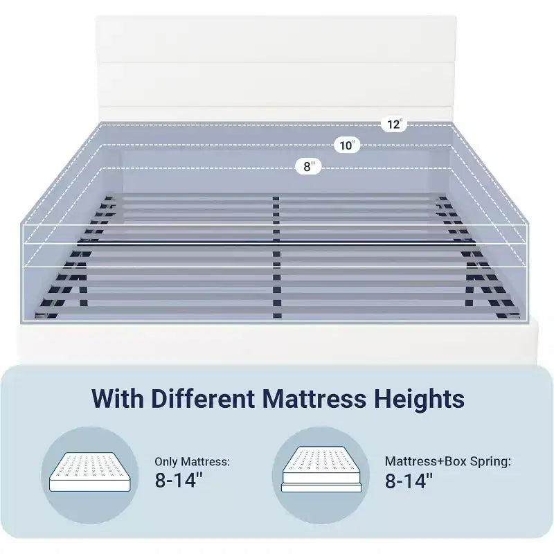 Cama tapizada en terciopelo con láminas de madera, no necesita somier, fácil de montar, blanca