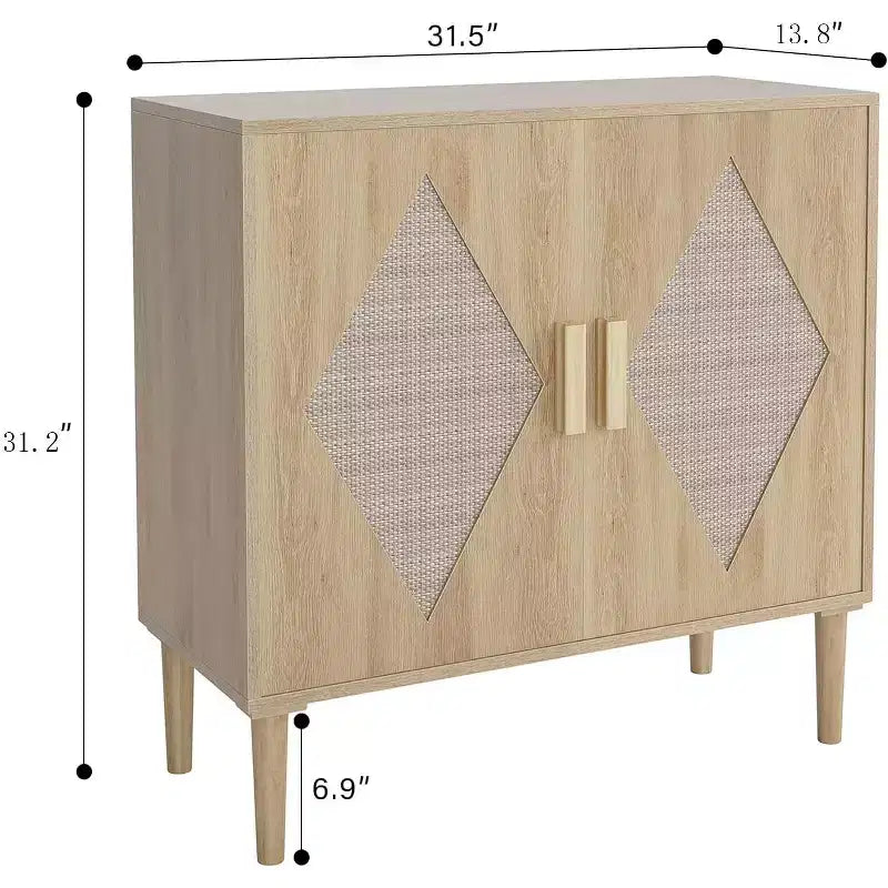 Aparador de ratán con puertas dobles, armario de almacenamiento de estilo bohemio con cajones para el comedor y la sala de estar