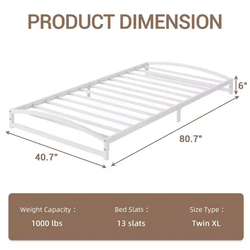 Estructura de cama individual, plataforma metálica baja de 6 pulgadas, fácil de montar, no necesita somier, silenciosa