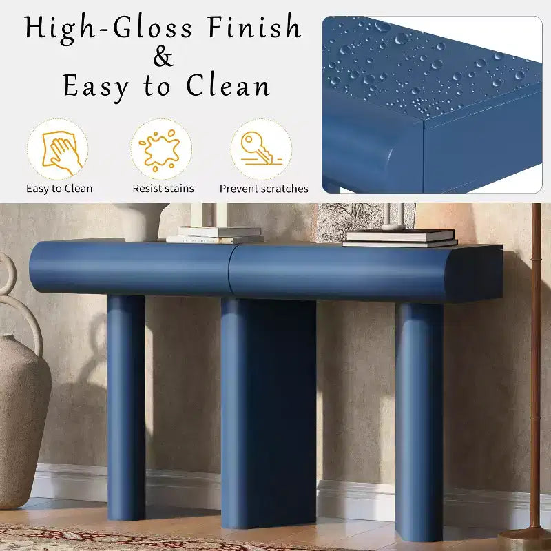 Mesa moderna y estrecha para recibidor con cajón curvo y patas geométricas, mesa auxiliar que ahorra espacio para el pasillo, la sala de estar, el dormitorio, apartamentos pequeños o el vestíbulo