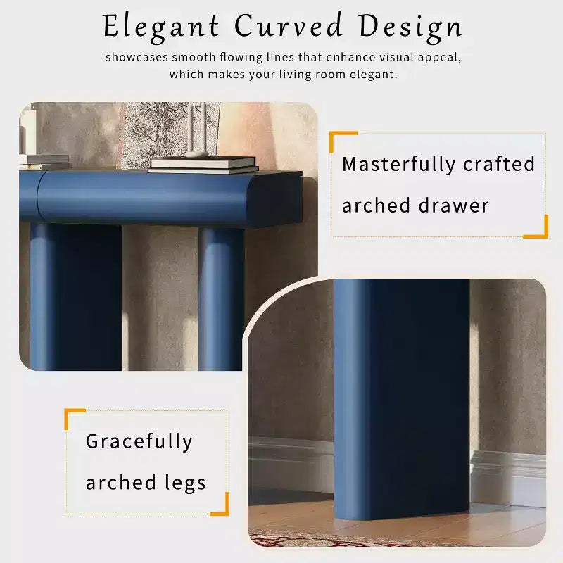 Mesa moderna y estrecha para recibidor con cajón curvo y patas geométricas, mesa auxiliar que ahorra espacio para el pasillo, la sala de estar, el dormitorio, apartamentos pequeños o el vestíbulo