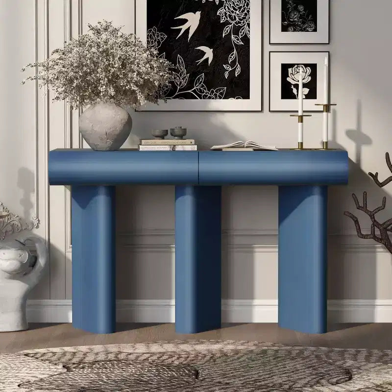 Mesa moderna y estrecha para recibidor con cajón curvo y patas geométricas, mesa auxiliar que ahorra espacio para el pasillo, la sala de estar, el dormitorio, apartamentos pequeños o el vestíbulo