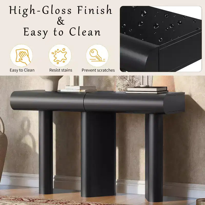 Mesa moderna y estrecha para recibidor con cajón curvo y patas geométricas, mesa auxiliar que ahorra espacio para el pasillo, la sala de estar, el dormitorio, apartamentos pequeños o el vestíbulo