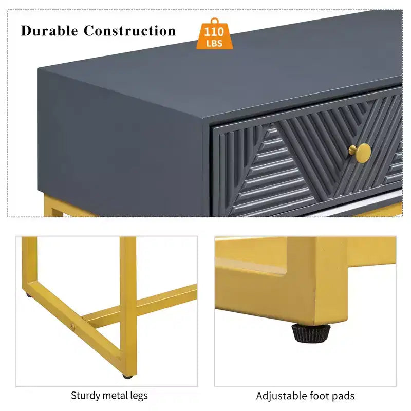 Modern Entryway Table with Golden Legs, Narrow Console Table with 2 Drawers and Stripe Design, Accent Table for Living Room, Hallway