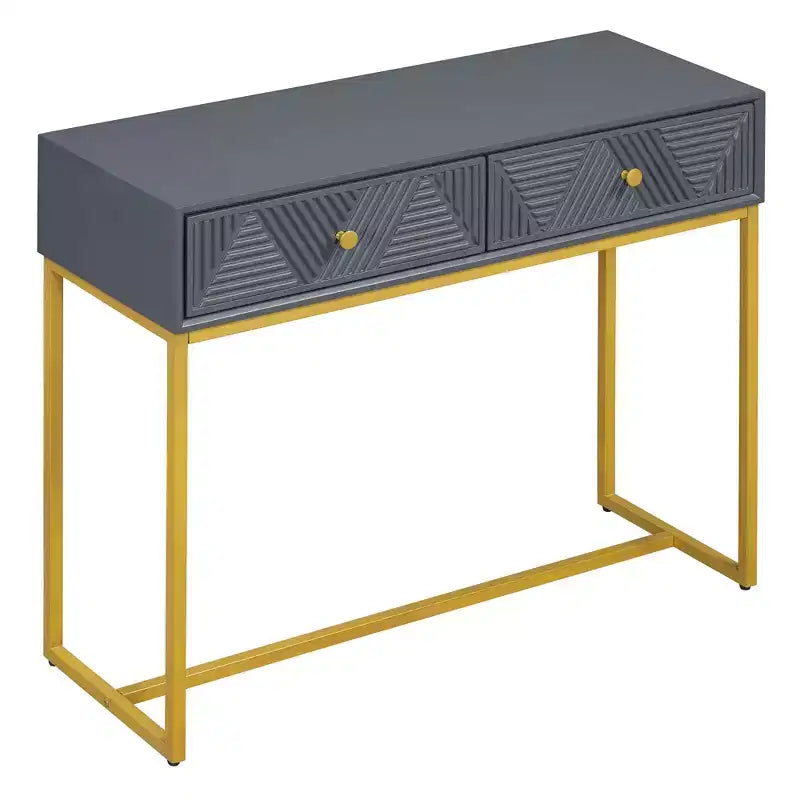 Modern Entryway Table with Golden Legs, Narrow Console Table with 2 Drawers and Stripe Design, Accent Table for Living Room, Hallway