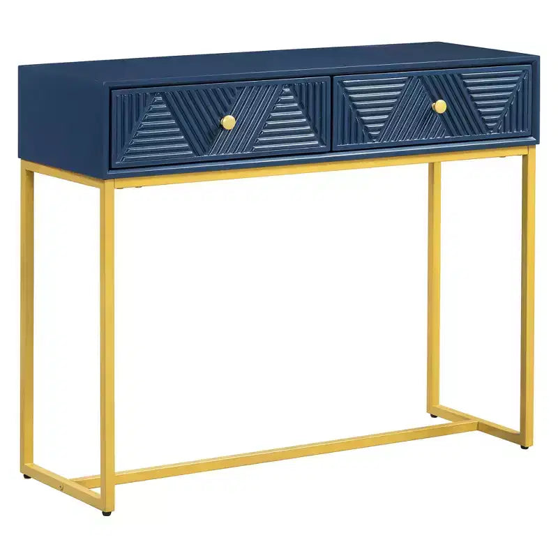 Modern Entryway Table with Golden Legs, Narrow Console Table with 2 Drawers and Stripe Design, Accent Table for Living Room, Hallway