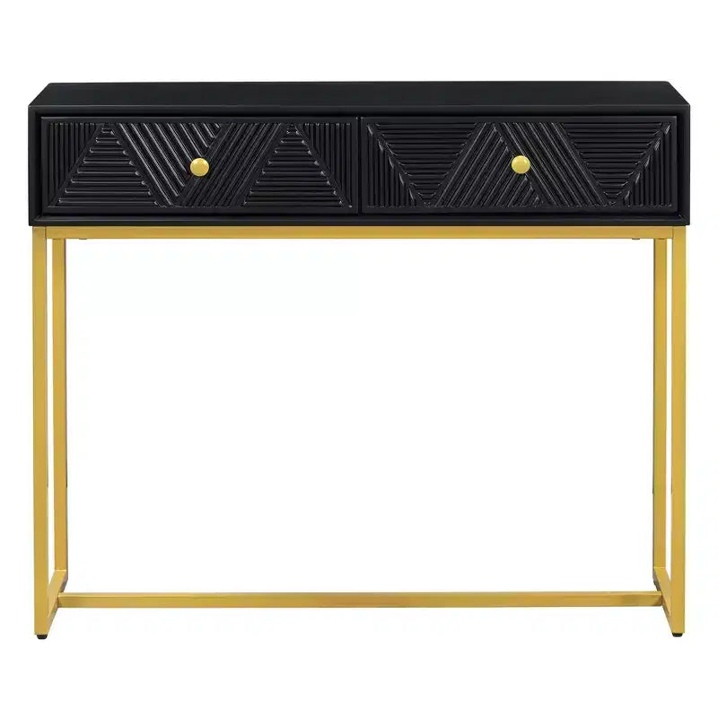Modern Entryway Table with Golden Legs, Narrow Console Table with 2 Drawers and Stripe Design, Accent Table for Living Room, Hallway
