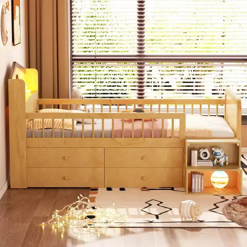 Twin Loft Bed with LED Lights, House Shape Headboard & Storage Drawers, Solid Construction