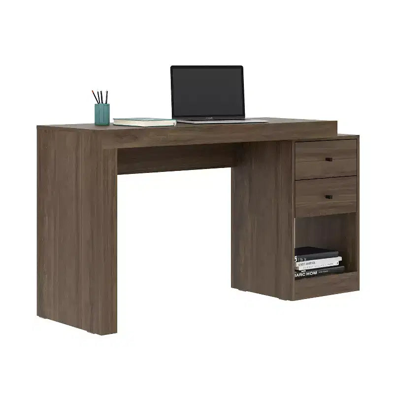 Bureau extensible moderne pour la maison de 47.5IN, bureau d’ordinateur avec 2 tiroirs et 1 étagère, bureau d’écriture pour salle de lecture ou d’étude