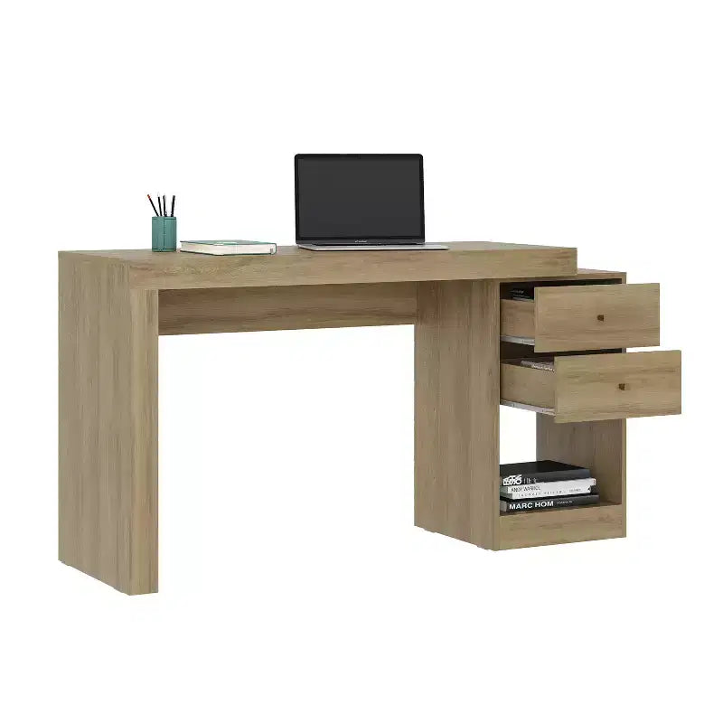 47.5IN Modern Expandable Home Office Desk, Computer Desk with 2 Drawers and 1 Shelf, Writing Desk for Reading Room, Study