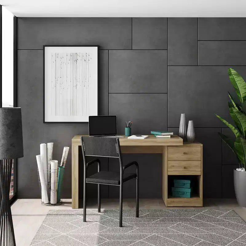 Bureau extensible moderne pour la maison de 47.5IN, bureau d’ordinateur avec 2 tiroirs et 1 étagère, bureau d’écriture pour salle de lecture ou d’étude