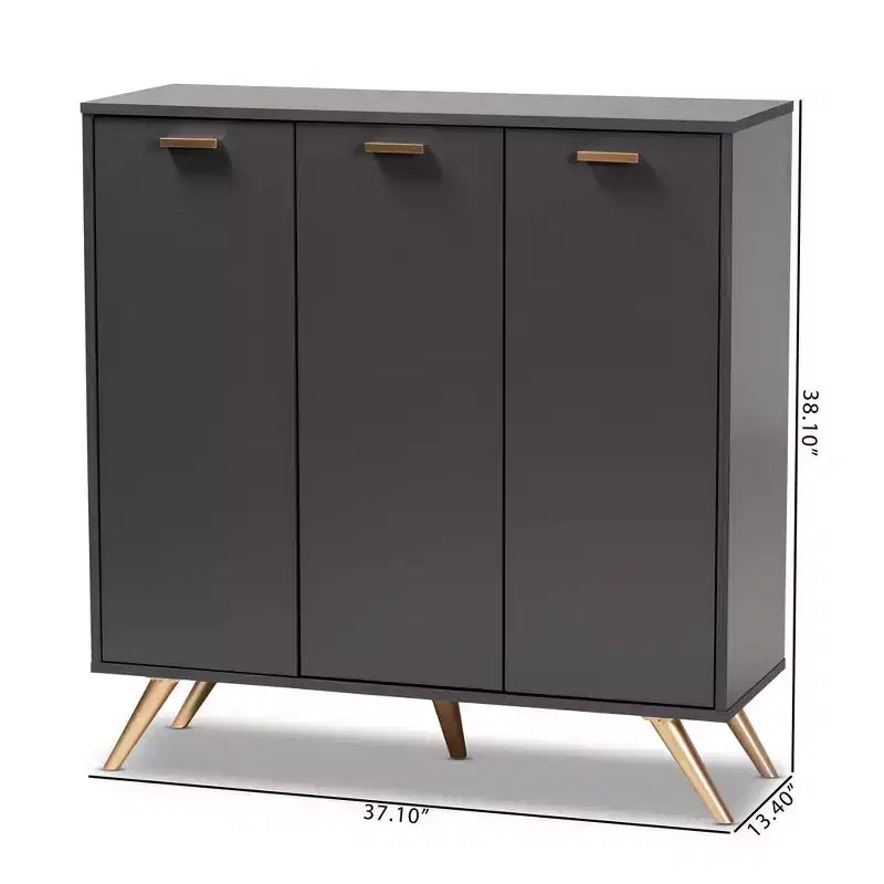 3 Door Cabinet Dark Gray/Gold  : Entryway Organizer with 4 Shelves