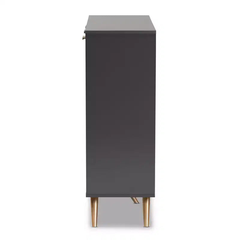 3 Door Cabinet Dark Gray/Gold  : Entryway Organizer with 4 Shelves