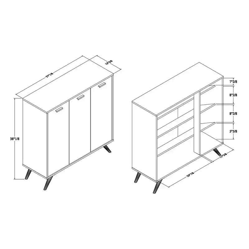 3 Door Cabinet Dark Gray/Gold  : Entryway Organizer with 4 Shelves