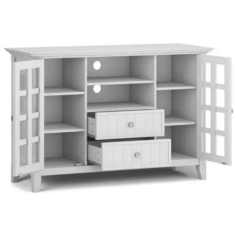 Mueble alto para televisores de hasta 60" blanco: estantes ajustables, pino y contrachapado, almacenamiento multimedia