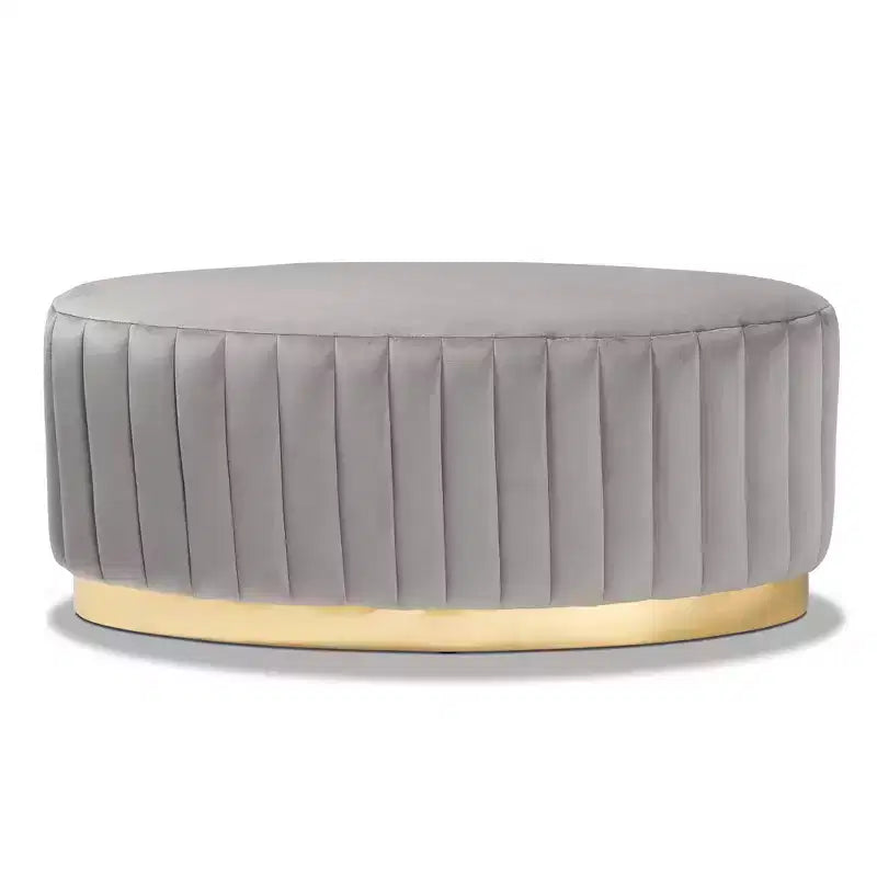 Fabric Upholstered and PU Leather Ottoman Gold