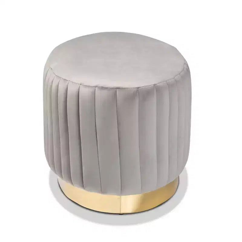 Fabric Upholstered and PU Leather Ottoman Gold