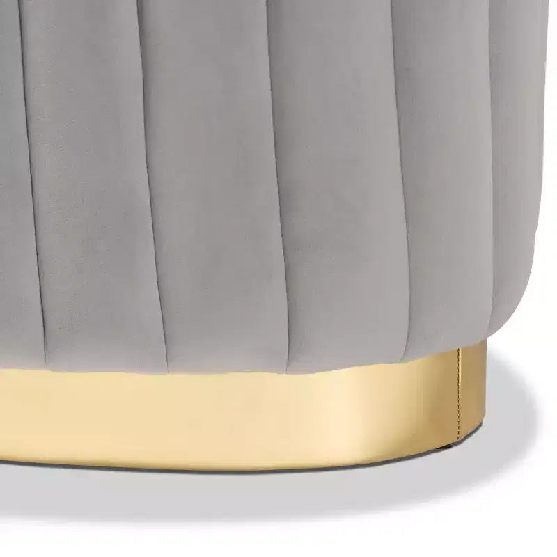 Fabric Upholstered and PU Leather Ottoman Gold