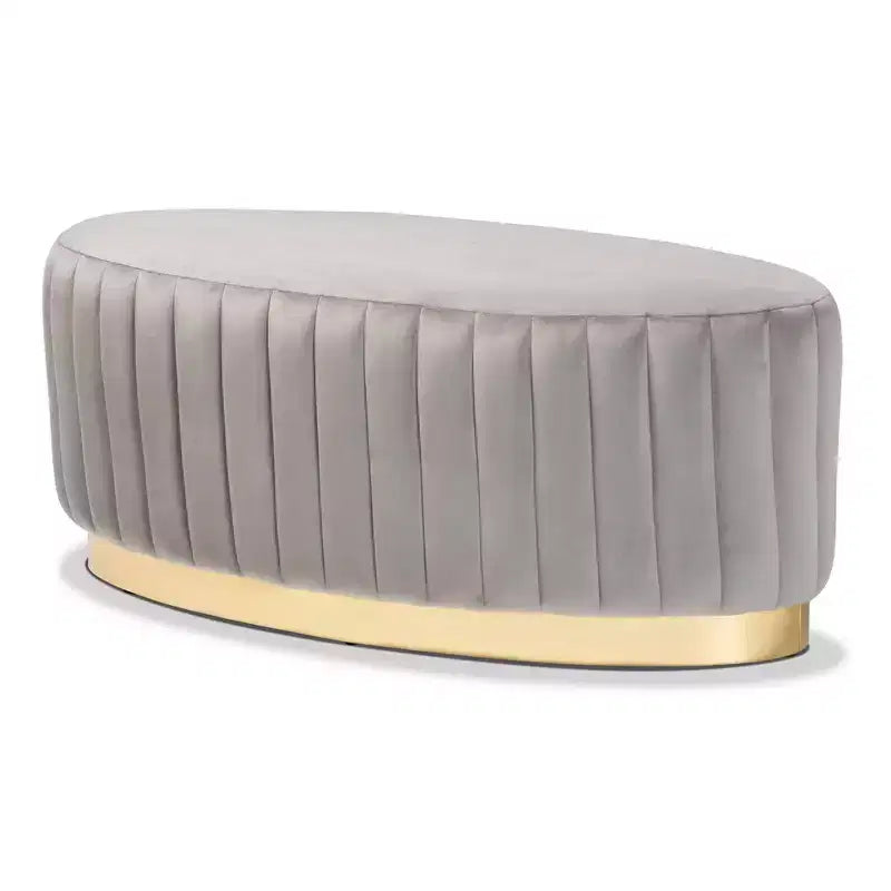 Fabric Upholstered and PU Leather Ottoman Gold