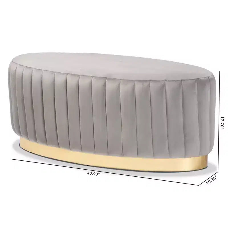 Fabric Upholstered and PU Leather Ottoman Gold