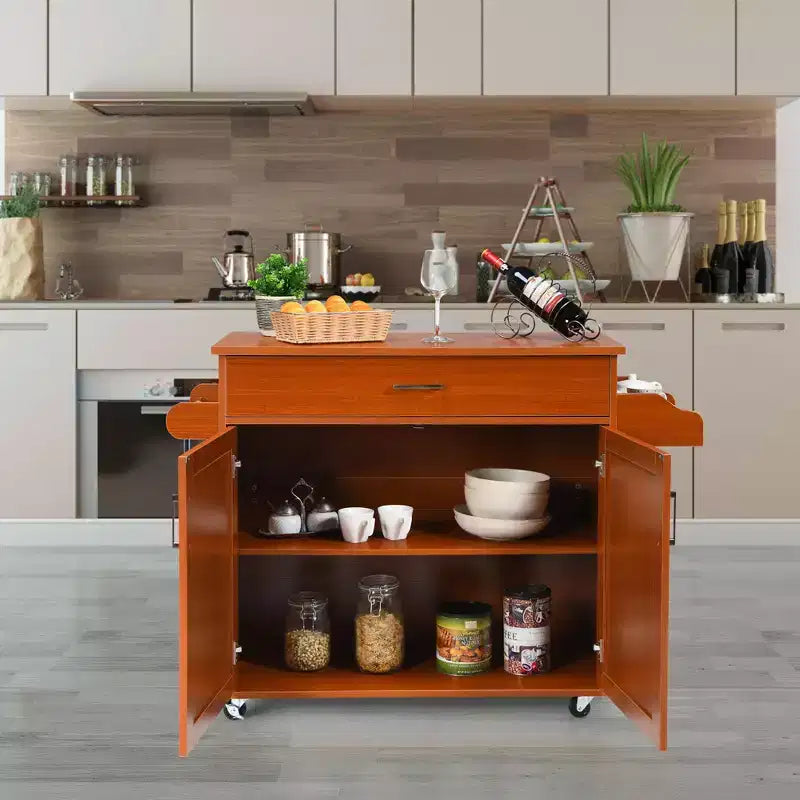 Rolling Kitchen Island Cart Storage Cabinet w/ Towel & Spice Rack White\Black\Cherry\Gray