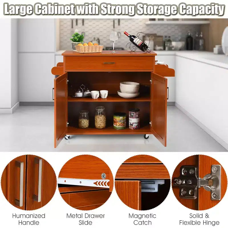 Rolling Kitchen Island Cart Storage Cabinet w/ Towel & Spice Rack White\Black\Cherry\Gray