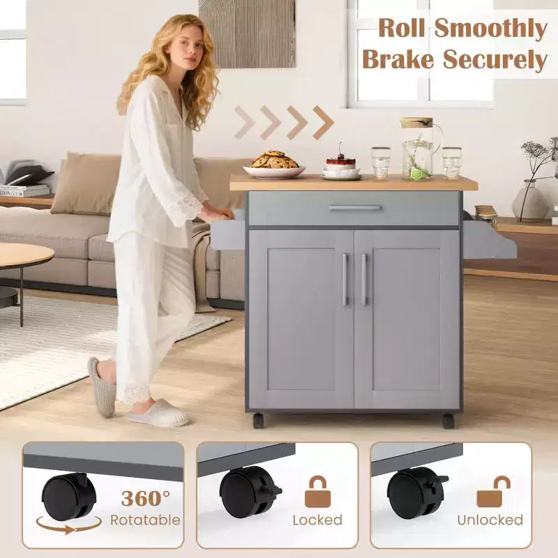 Rolling Kitchen Island Cart Storage Cabinet w/ Towel & Spice Rack White\Black\Cherry\Gray