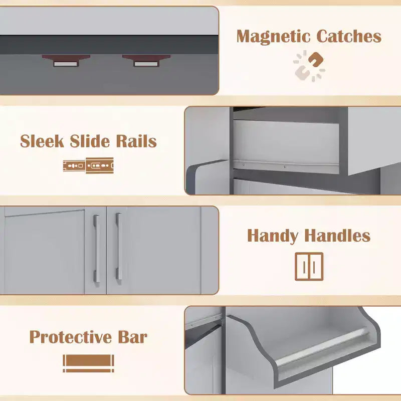 Rolling Kitchen Island Cart Storage Cabinet w/ Towel & Spice Rack White\Black\Cherry\Gray