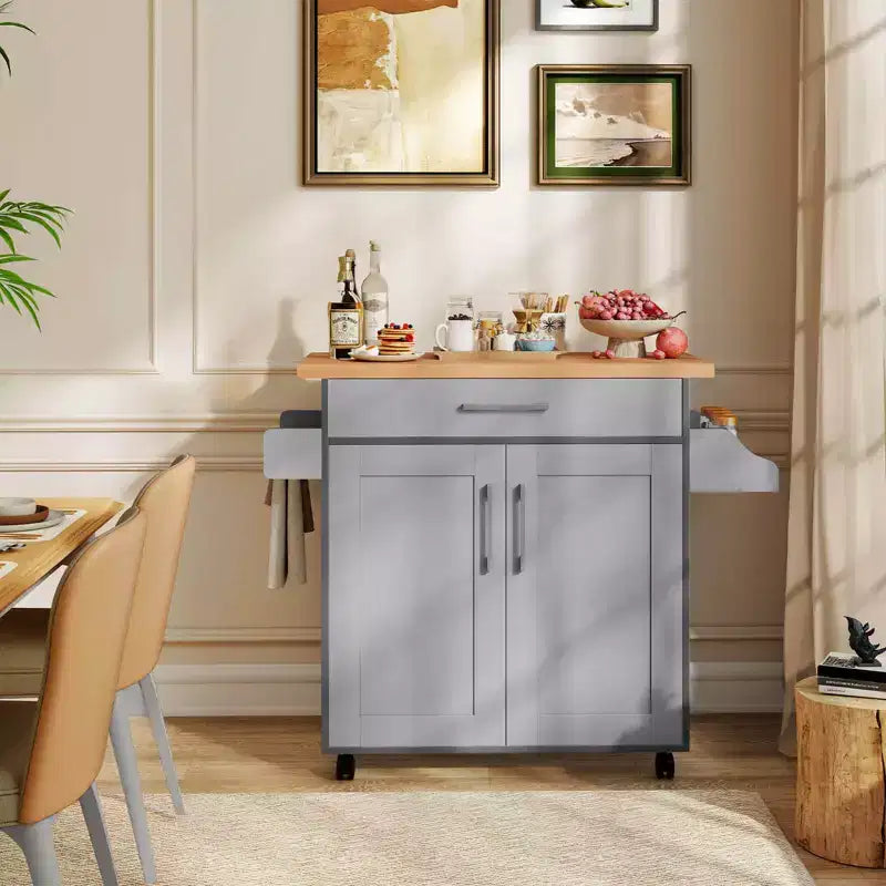 Rolling Kitchen Island Cart Storage Cabinet w/ Towel & Spice Rack White\Black\Cherry\Gray