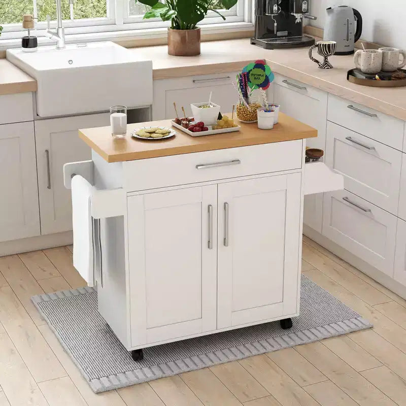 Rolling Kitchen Island Cart Storage Cabinet w/ Towel & Spice Rack White\Black\Cherry\Gray