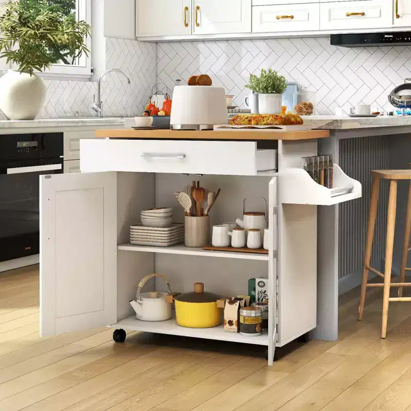 Rolling Kitchen Island Cart Storage Cabinet w/ Towel & Spice Rack White\Black\Cherry\Gray