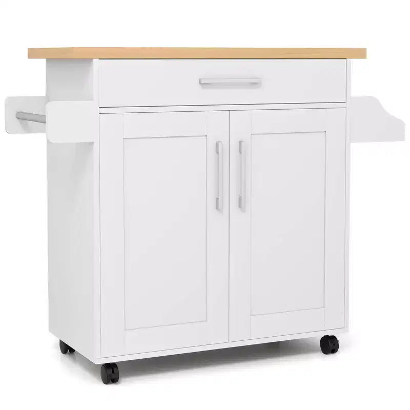 Rolling Kitchen Island Cart Storage Cabinet w/ Towel & Spice Rack White\Black\Cherry\Gray